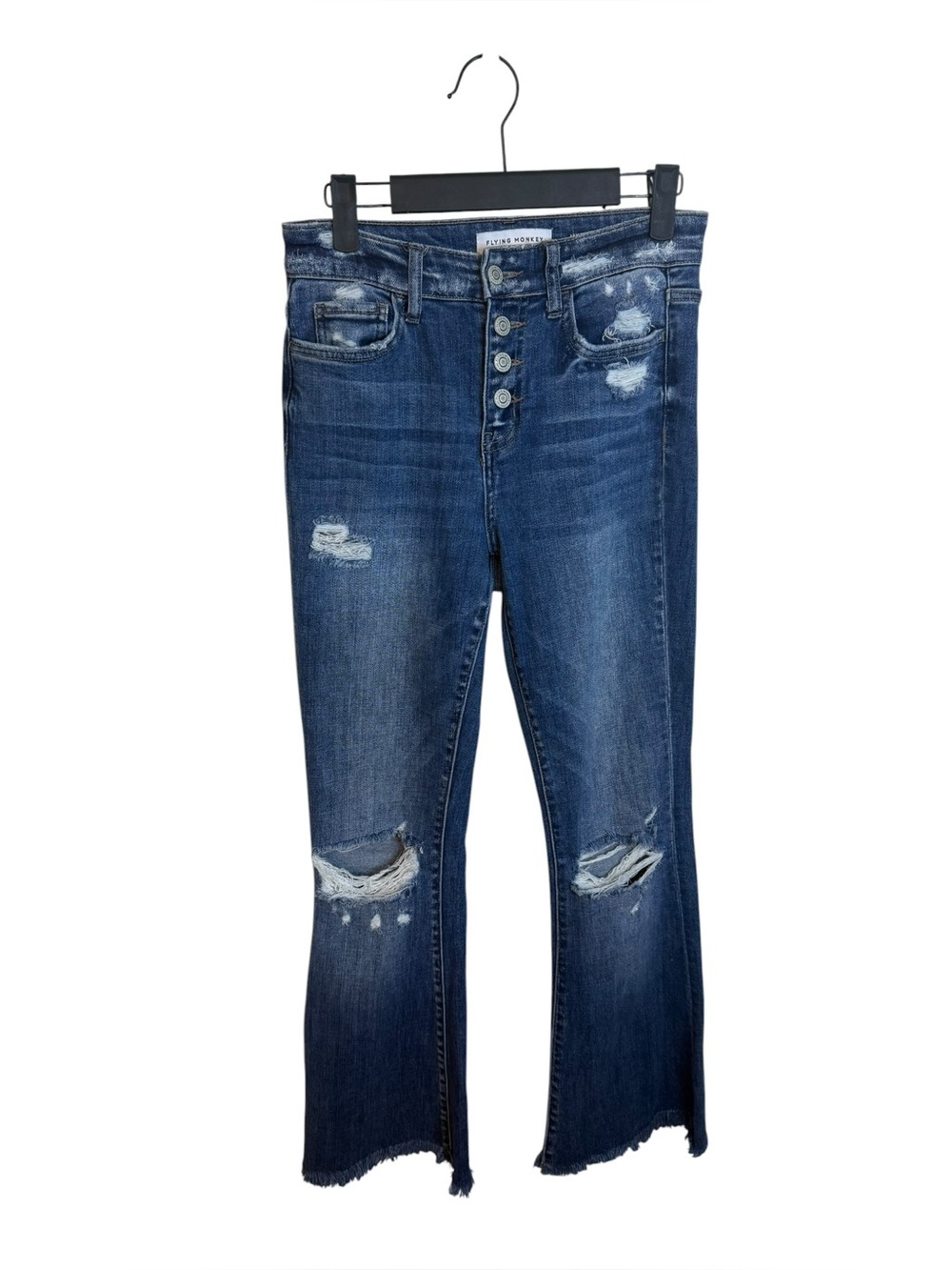 Flying Monkey Distressed High Rise Flare Stretch Jeans - Picture 3 of 8